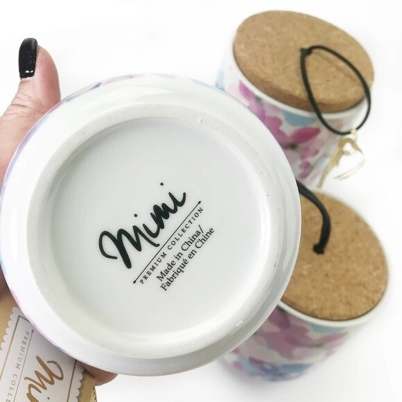 Mimi Premium Collection Ceramic Canister Set w/ Cork Lids Floral Pink Blue NEW! - Picture 7 of 10
